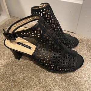 Cute Alex Marie size 8.5 black heels.  Peep toe; 3” heel; ankle strap.